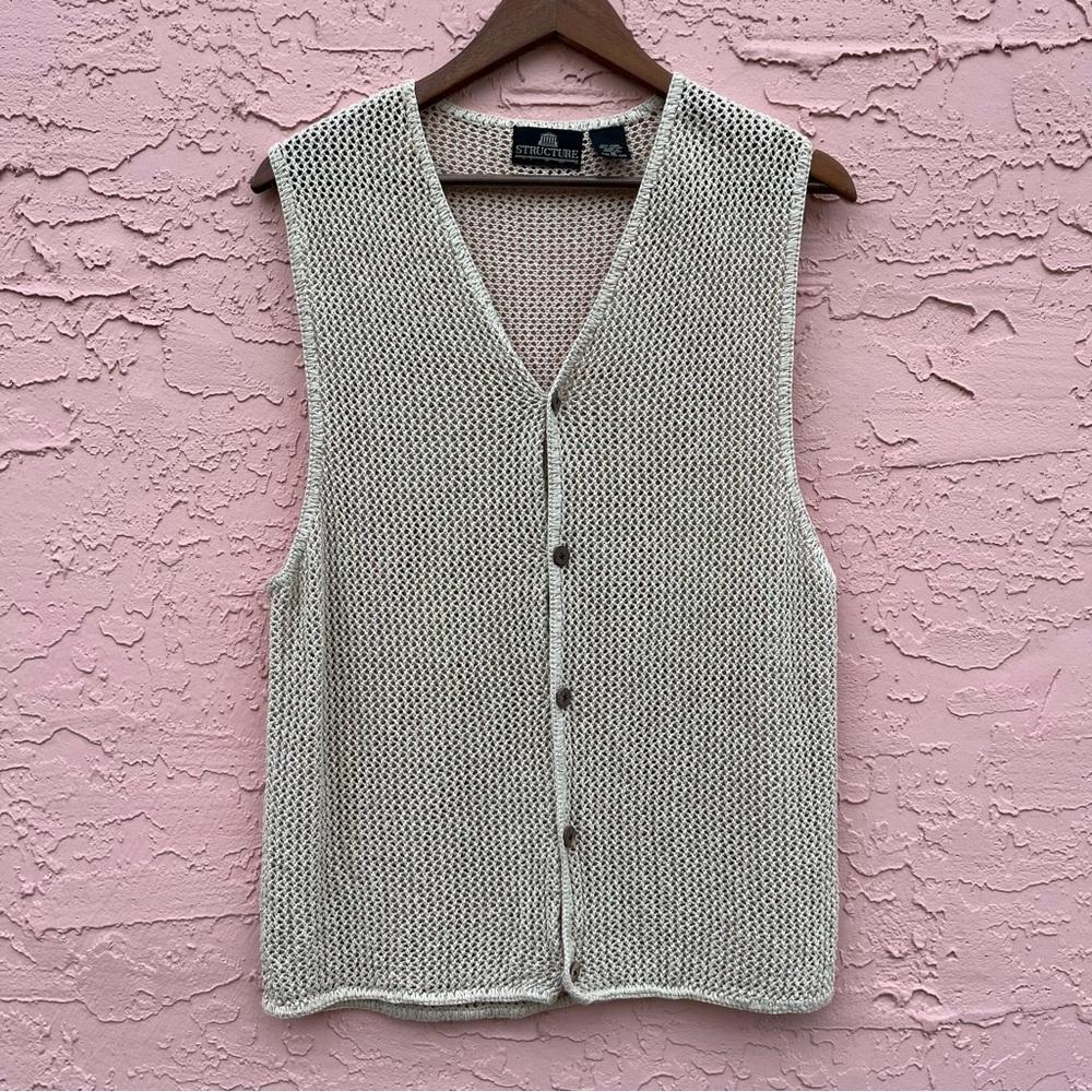 Vintage Structure Knit Mesh Vest Nautical Coastal Summer Size Medium